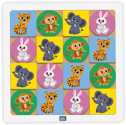 Minileaves Animal Sudoku Woodern Board Game Puzzle Game for Kids 3+ Age with Flash Cards