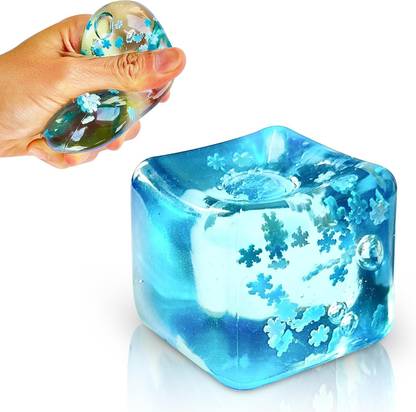 SHOPOGENIX Stress Relief Toys Ice Cube with Snowflakes Squishy Small Squeeze Ball