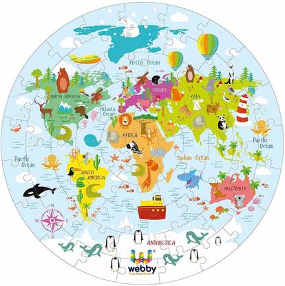Lattice World Map Jigsaw Floor Puzzle 60 Pcs with 4 Double Sided Flashcards