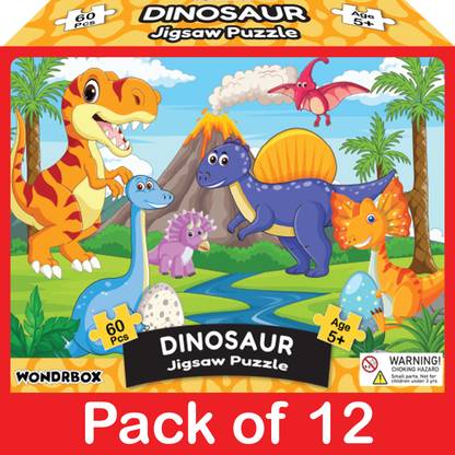 WONDRBOX Return Gifts for Kids | Set of 12 | Dinosaur Jigsaw Puzzle for Kids