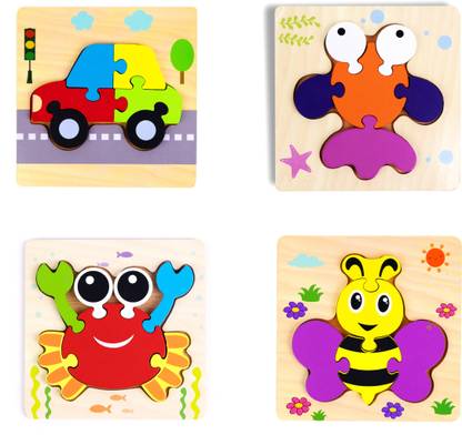 Wooden Wonders Car & Fish Wooden Educational Colorful Puzzles For Kids