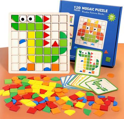Little Mind Puzzle,Wooden Pattern Blocks Set,Shape Matching Game 20 Cards