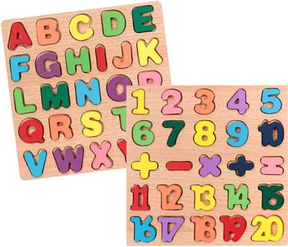 Origin Wooden Alphabet and Number Puzzle Set, A-Z 1-20 Educational Board Puzzles,