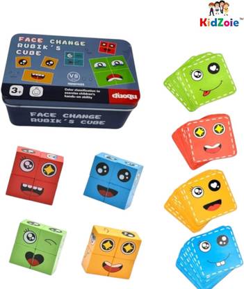kidzoie Wooden Face Change Cube Puzzle Game|Expression Matching Blocks for Kids|Puzzle