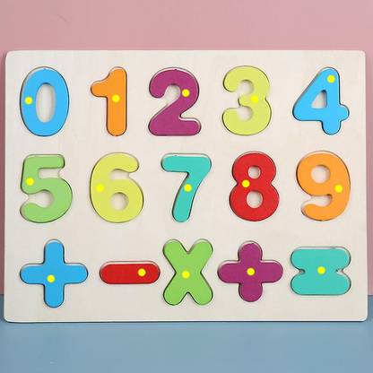 SHALAFI Wooden 0 to 9 Number Math Sign Puzzle Math Counting Puzzle Board Learning Blocks