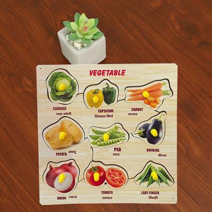 Plus Shine Early Vegetables Name Identification Matching Wooden Puzzle with Picture for Kid