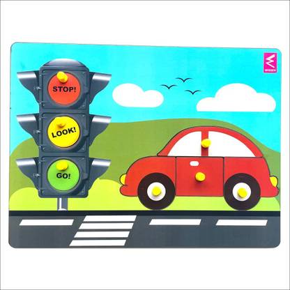 WISSEN Wooden Traffic Signal and Car peg board puzzle