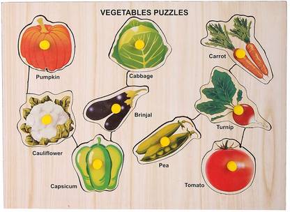 SAFESEED Wooden Vegetables Puzzle Learning Educational Board with Knob ...