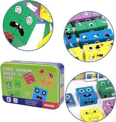 Poohan Face Changing Cube Wooden Face Expression Educational Face Matching Game