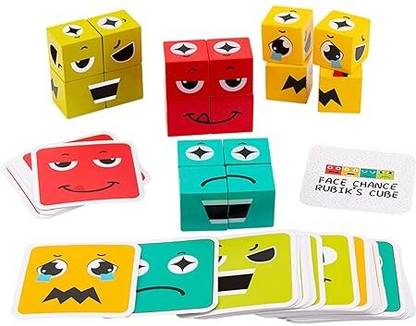 CountryLink Face Change Cube Game, Face Blocks Wooden