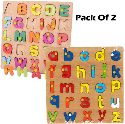 Plus Shine Combo English Small and Capital Alphabets Wooden Puzzle Board Montessori Toys