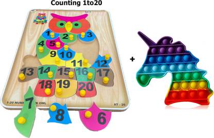 SHALAFI 1-20 counting Puzzle OWL Shape Learning Board Math Peg Puzzles Game Toy+pop it