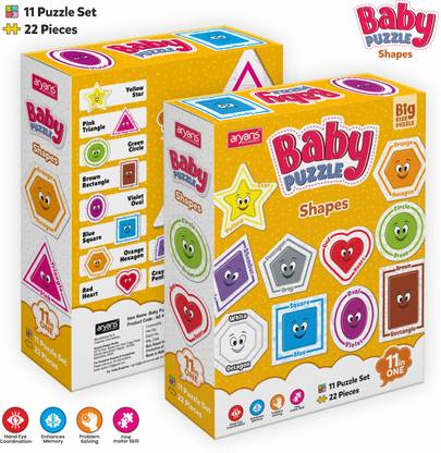 AryansEduworld Baby Puzzle Shapes Set of 11 Shapes 22 Pcs Puzzle Triangle Square Circle 4+Yrs