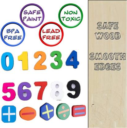 Plus Shine Fridge Magnets Set, Wooden Colorful Magnetic Numbers Counting Letters For Fridge