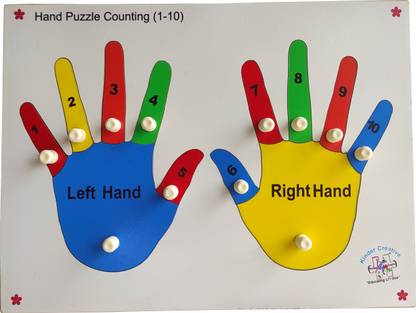 woodmechanic Number Hand Wooden Puzzle of 12 Different Colourful Shapes with Knobs