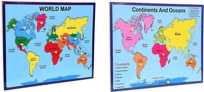 jaraglobal Combo of World Map & Continents and Ocean Map Wooden Jigsaw Puzzle with Knob