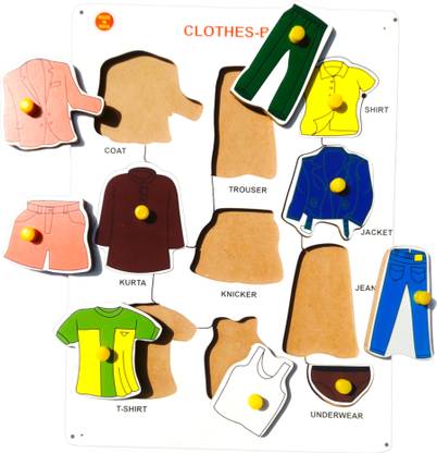 MECDOIT INTERNATIONAL Wooden Puzzle for Kids Learning -Boys Clothes Name & Design