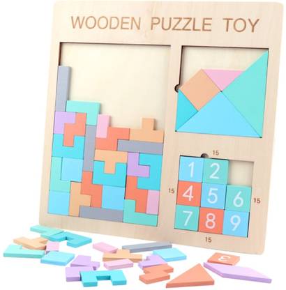KIDOLOGY Wooden 3-in-1 Tangram Puzzle Tetris Math Calculation Pattern Blocks Sorting Toy