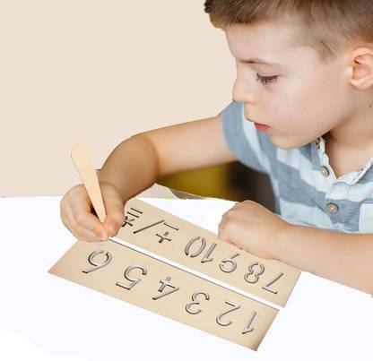 Plus Shine Wooden Stencils, Shapes,Patterns,Numbers tracing Hand Writing Practice Board