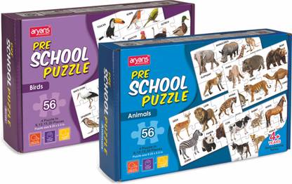 AryansEduworld Preschool Animal & Bird Puzzle Combo Pack 2in1 set of 2 56pcs for kids 4+yrs
