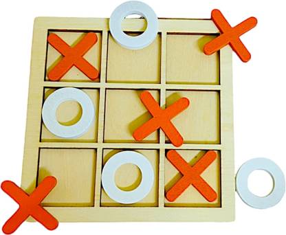 TATV QALAA Wooden Tic Tac Toe/ Criss Cross Puzzle/ Game For Kids (White & Orange)(Small)