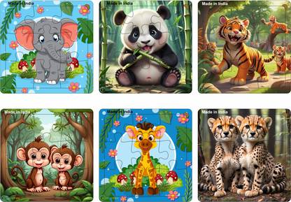 Craftick Wooden Set of 6 combo Animals Games Toys Jigsaw Puzzles for Kids Age 2 and Above
