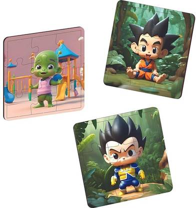 CLAWCRAFTS Kid's Wooden Goku Jigsaw Puzzle for Children Set of 3 Puzzle