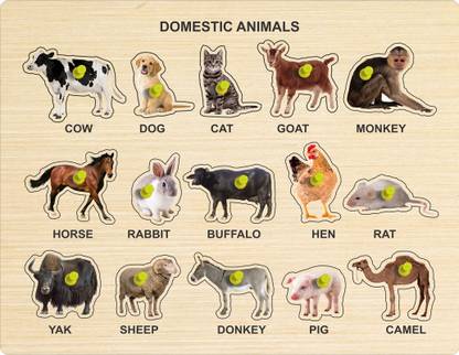 KRISHN COLLECTION Wooden Domestic Animals Puzzle Games & Learning Educational Board for Kids