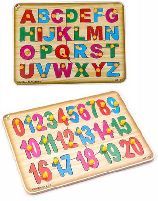 FUNTEEN English Capital Alphabets & Number 1 - 20 Wooden Puzzle