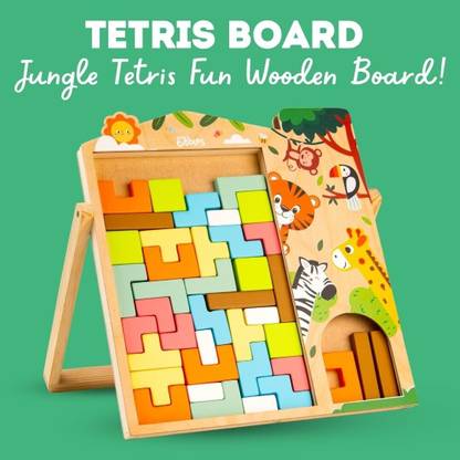Cots and Cuddles Jungle Theme Wooden Tetris Puzzle Board for Toddlers Age 3+