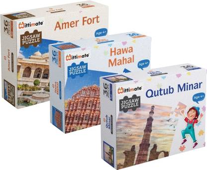 Mittimate Jigsaw Puzzle Combo: Amer Fort, Hawa Mahal, Qutub Minar: 3-in-1 Set