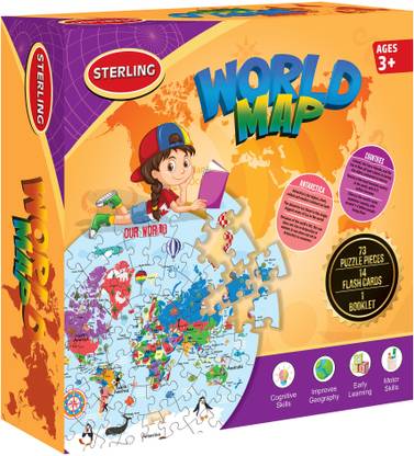 Sterling New Horizons Private Limited World Map Jigsaw Puzzle For Kids | 3+Years | 14 N Flash cards | 1 Book Let