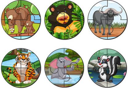 Artvibes Cute Animals Premium Wooden Puzzles for Children | 4 Piece (PZ_610NN), Set of 6