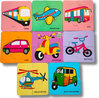 PRIMITOYS Wooden Transport Vehicle Puzzle - Educational Jigsaw Transport Puzzle (Set of 8)