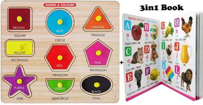 Plus Shine Colors & Geometric Shapes Matching Puzzle Learning & Educational Board+3in1 Book