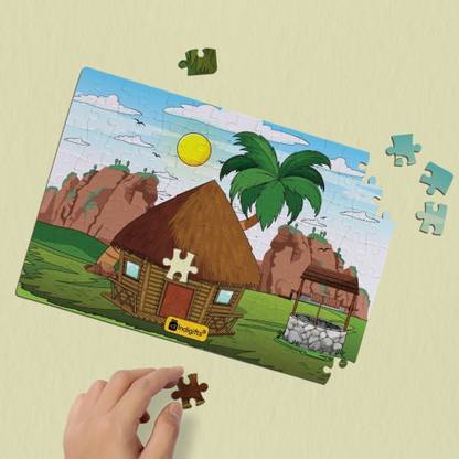 Indigifts Puzzle Game Box Village Life Brain Teaser HardBoard Rectangle Puzzle Box