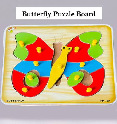 MECDOIT INTERNATIONAL Montessori Wooden Jigsaw Puzzles Butterfly Theme Pegged Shape Board Puzzle