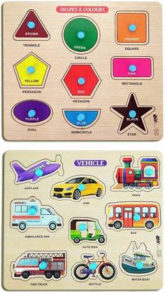 Shreevi Wooden Shapes and Vehicle Name and their 3D Picture to Identify and Learn