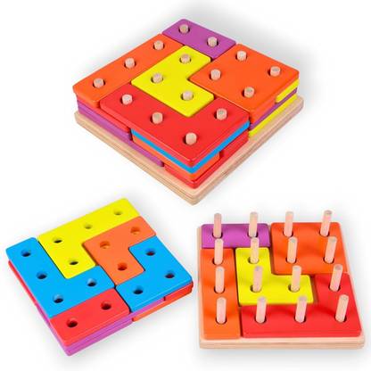 SmartBee Toys Shape Tetris Geometry Puzzle with Activty Flashcards & 23 Pieces |