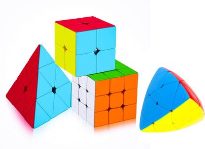 Authfort 3 X 3 mastermorphix cube, 2x2 + 3x3 + Pyraminx Pyramid Speed Sticker less Cube combo pack of 4