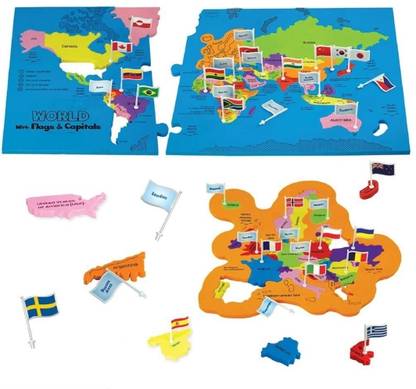UB Toys World Map Puzzle With Country Flags and Capital Flags For Kids Learning
