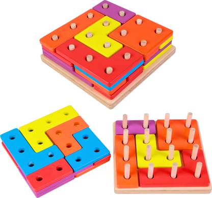 SmartBee Toys Shape Tetris Puzzle(4x4) Wooden Intelligence Puzzle and Learning Toy for Kids