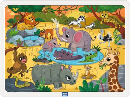 Minileaves Wild Animal Puzzle | Jigsaw Puzzles for Age 3+ | 35 Pieces with Wooden Tray
