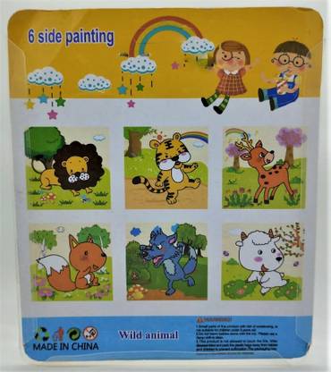 V India Wooden 3d Cube Puzzles (6 Side Painted) - Animals (6 Themes)