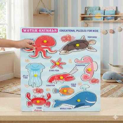 asian Wooden puzzle game for kids Sea animals