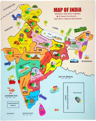 जॉनी बॉय Wooden Indian Map Puzzles for Kids identifier Learning Wooden India Puzzle Map