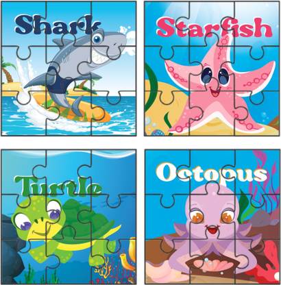 Kitoy Creations Kids Foam Jigsaw Marine Life Puzzle Games for Kids (Pack of 4, 12cmx12cm Each)