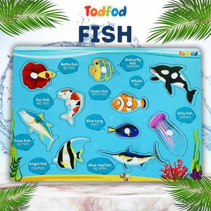 Todfod Wooden Jigsaw Puzzles Fish Character For Kids