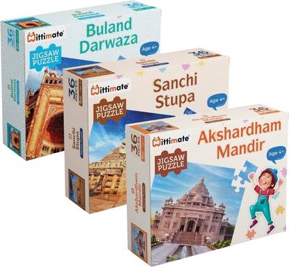Mittimate Jigsaw Puzzle Combo Set of 3 - Famous Indian Monuments I 36 Pieces Puzzle Game