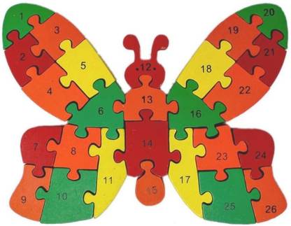 Biz Shopping Wooden Butterfly Shaped Puzzle 3D- Alphabet & Number Jigsaw Puzzles for Kids